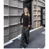 Lunivop Autumn Camouflage Cargo Pants Women Y2K Streetwear High Rise Jeans Retro Wide Leg Trousers Denim Straight Trousers Harajuku